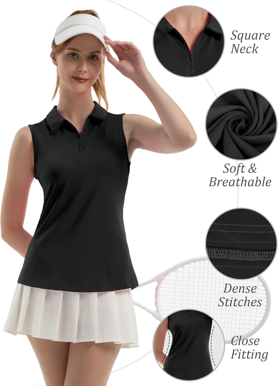 Women's Sleeveless Polo Golf Tennis Shirt Tank Tops T-Shirts V-Neck with Collar Quick Dry Workout Athletic