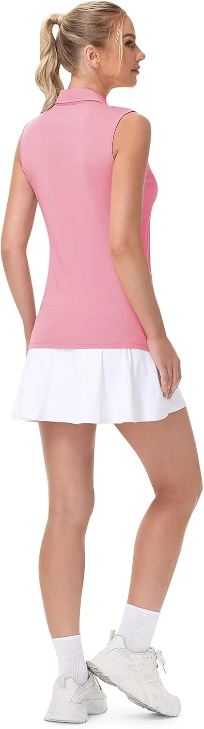YSENTO Women's Sleeveless Golf Shirts Summer Fashion Cute Polo Tops UPF 50 Dry Fit Lapel Collar V Neck Clothes
