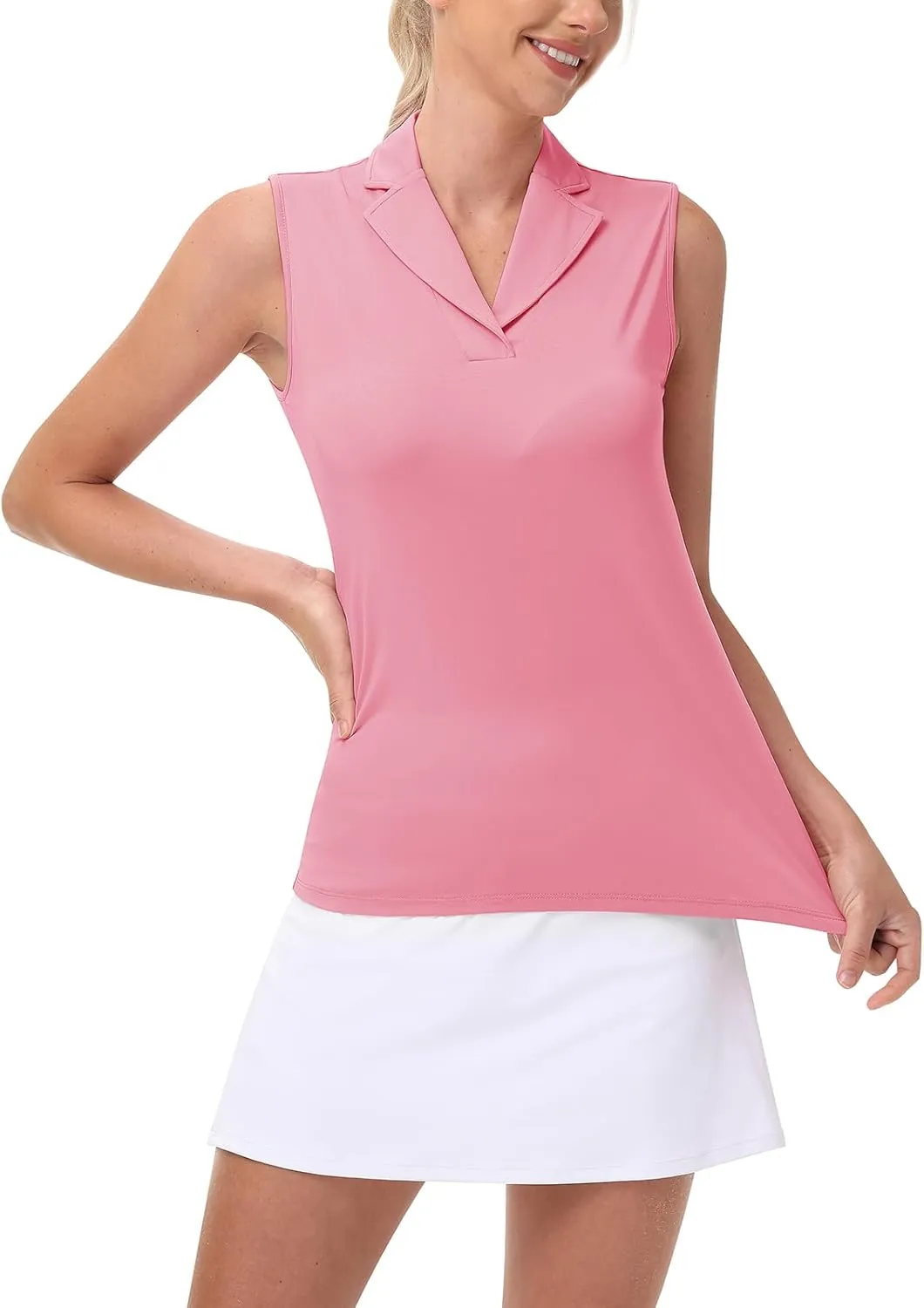 YSENTO Women's Sleeveless Golf Shirts Summer Fashion Cute Polo Tops UPF 50 Dry Fit Lapel Collar V Neck Clothes