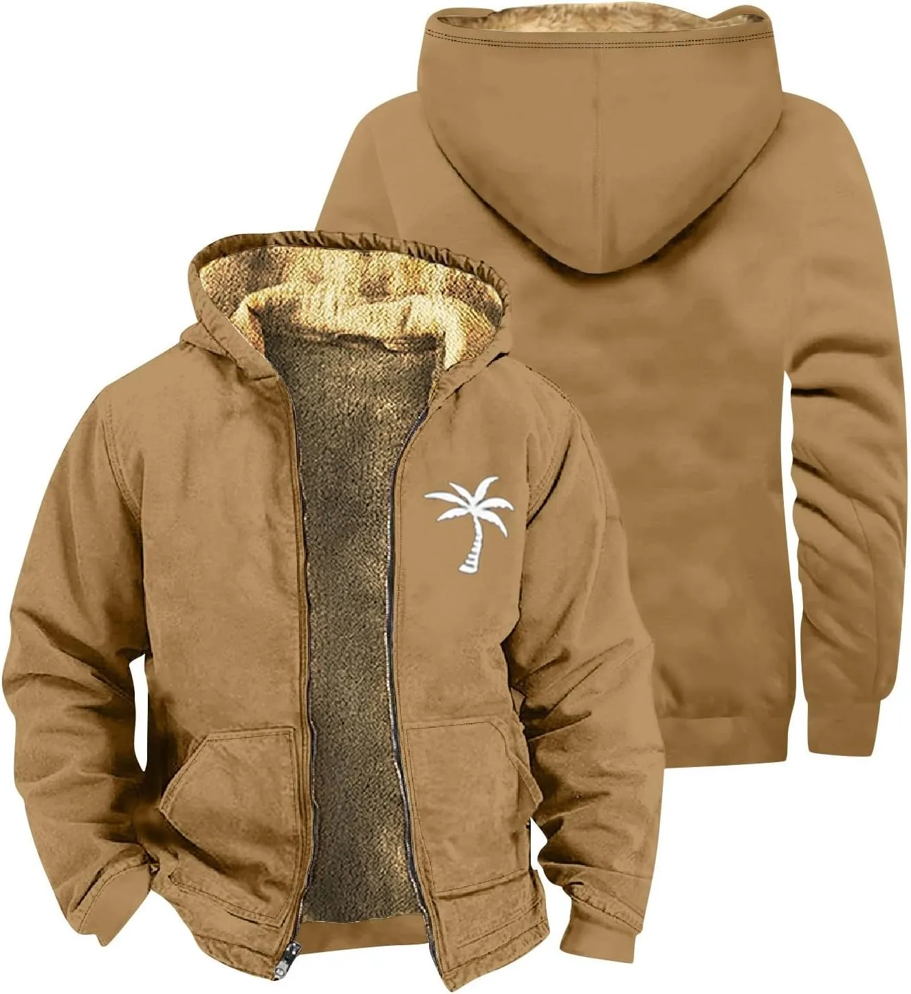 Zip Up Hoodie Men Winter Sherpa Lined Graphic Jacket Cool Thermal Graphic Coat Heavy Tie Dye Cold Weather Outwear