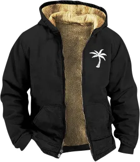 Zip Up Hoodie Men Winter Sherpa Lined Graphic Jacket Cool Thermal Graphic Coat Heavy Tie Dye Cold Weather Outwear