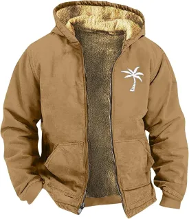 Zip Up Hoodie Men Winter Sherpa Lined Graphic Jacket Cool Thermal Graphic Coat Heavy Tie Dye Cold Weather Outwear
